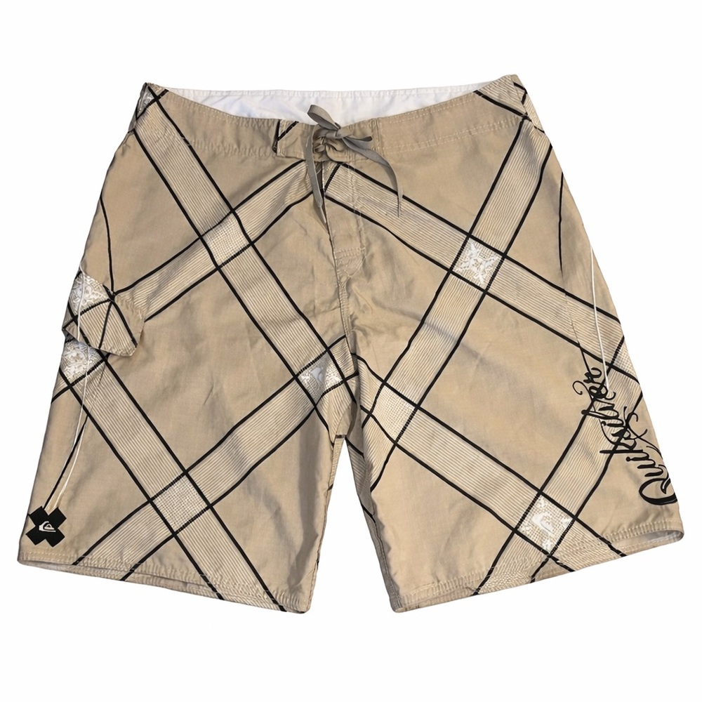 🌊 Quiksilver Men’s Board Shorts Swim Trunks Beige Black White Size 36